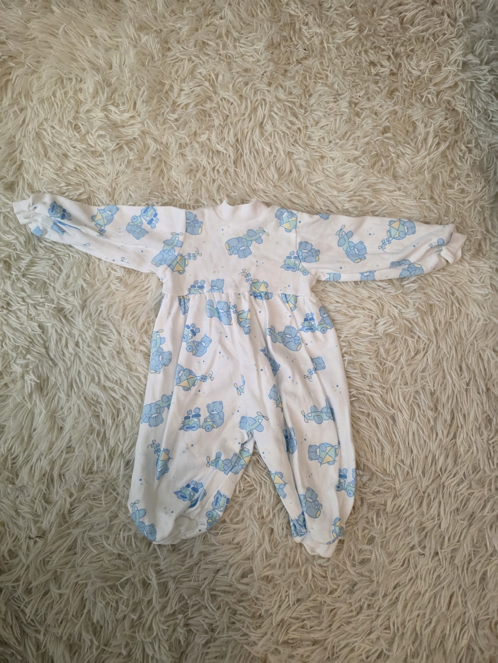 Vintage White and Blue Baby One-Piece Sleepsuit